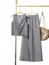 Shein Széles Kockás Nadrág Fekete Fehér Casual Magas Derekú 42 XL__XL