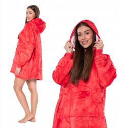  Kocblúz 2 az 1-ben XXL-es méretű, kapucnis, vastag sherpa anyagból, piros színű (KC00031)