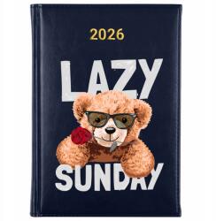 FunnyCase Könyvnaptár 2026 Lazy Sunday sötétkék tervező határidőnapló ajándék Wz (Kalendarz Granatowy LAZY SUNDAY)