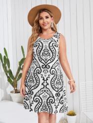 Shein Mintás Ruha, térdig érő, vállpántos, kontraszt, Size 50