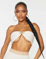 Prettylittlething Bézs Rövid Crop Top Kötött Bordázott Illeszkedő Prettylittlething 42