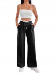 Shein Petite Nadrág Fekete Egyenes Szárú Fehér Derék Casual 36S__S