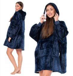  Kocpulóver 2 az 1-ben, túlméretezett XXL kapucnival, vastag sherpa anyagból, sötétkék (KC00026)