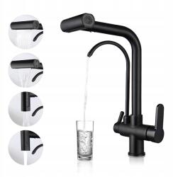  Konyhai Csaptelep Fekete Színű, Kihúzható Kifolyóval, 4 Vízfolyam Mód, Vízszűrő (W0097-BLACK)