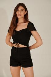 NA-KD Fekete Crop Felső Húzózsinór Ráncos Rövid Ujjú Klasszikus Na-kd 38
