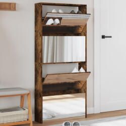 vidaXL füstös tölgy 4 szintes cipőszekrény tükörrel 63 x 17 x 134 cm (3228277)