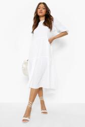 Boohoo Fehér Ruha, Size 40, MIDI, fodros, rövid ujjú, 100% poliészter