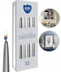 AURA Asztali Gyertyák Kúpos Hagyományos Ezüst Esküvő Születésnap 7h 10 db (Świece Stołowe Stożkowe Tradycyjne 7h 10 szt.)