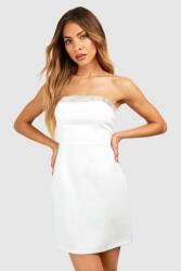 Boohoo kötött ruha, mini, nyitott váll, csillámos, fehér, Size 40