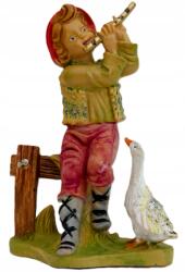 Włoska Karácsonyi betlehem figura. - Fiú fuvolával és lúddal- 12cm magas figurákhoz (11151-26)