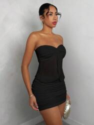 Shein IC56217 Shein Fekete Fodros Miniszoknya Magas Derekú (38) M