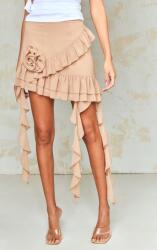 Prettylittlething virágos szoknya, fodros, Size 34, bézs