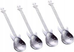  Teáskanál 4 db gitár alakú kanál ezüst Rozsdamentes acél 304