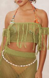 Prettylittlething LC25306 Kötött Strand Felső Rojtos Nyitott Vállú Plt (11) L