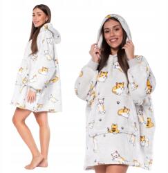  Kocpulóver 2 az 1-ben Oversize Kapucnis Vastag Sherpa Szürke Macskás (KC00009)