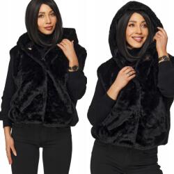 DEMUR Női Téli Mellény meleg szőrme kapucnival, zsebekkel, fekete (kamizelki damskie zimowe na zimę futrzane)