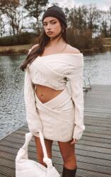 Prettylittlething aszimmetrikus kötött miniszoknya, Size 38, bézs