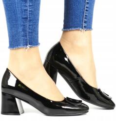  Női Félcipő Kockás Díszítéssel Fekete Lakkozott Elegáns (iBUTY 58484 CZARNY LAK)