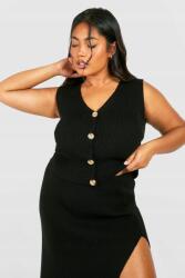 Boohoo LC51114 Boohoo Cipzáras Kötött Felső Gombos Nyakkivágással V Plus Size 6XL