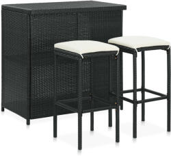 vidaXL 3 részes fekete polyrattan bárszett (313471)