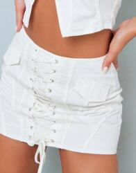 Prettylittlething Fehér Mini Farmer Szoknya Megkötővel Cipzárral Rövid Prettylittlething 36