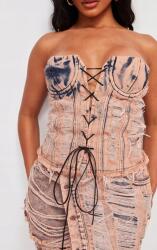 Prettylittlething XC11314 Fűzős Farmer Felső Nyitott Vállakkal Prettylittlething (11) M