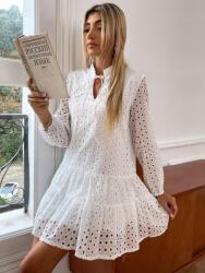 Shein Fehér Hímzett Ruha, térdig érő, fodros, pamut, Size M