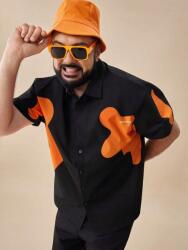 Shein Fekete Rövid Ujjú Ing, mintás, Size 52