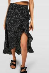 Boohoo DC43307 Boohoo Fekete Pöttyös Fodros Maxi Szoknya Magas Derekú (39) L