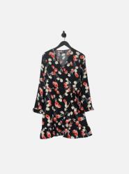 Missguided Fekete Borítékos Ruha, virágos, Size 40, poliészter, mini (476336)