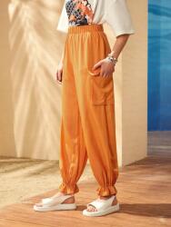 Shein Nadrág Narancssárga Laza Húzózsinóros Zsebek Casual 42 XL__XL