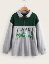 Shein FC35103 Shein Pulóver Cipzáras Nyakkivágás Hímzett Nyomott Minta Hosszú Ujjú Xs