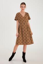 ICHI pöttyös ruha, Size 36, világosbarna, midi, poliészter (379530)