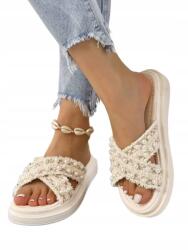 Shein Krémszínű Flip-flop Papucs Casual Gyöngyökkel 40__40 (sx2303085172797990)
