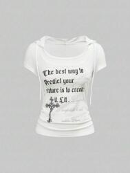 Romwe LC31112 Romwe Fehér Kapucnis Póló (38) M