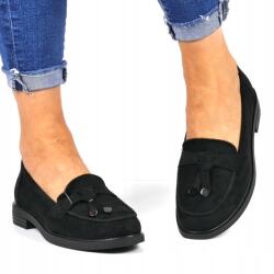  Félcipő Lapos Papucs Rojtokkal Fekete Divatos Kényelmes Hot Fekete (12369 CZARNE ZMSZ)