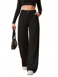 Shein Fekete-fehér Csíkos Magas Derekú Egyenes Szárú Elegáns Nadrág 36 S__s