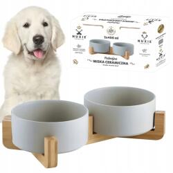  Kerámia tál Dupla Állvány Kutya Macska Tál 2X400ml Szürke (3140)