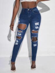 Shein LC15210 Shein Farmer Cső Kopásokkal És Fodrokkal Az Oldalán M