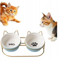  Kerámia Macskaeledel Tál Szett Állványon Modern Ízléses (Z0016)