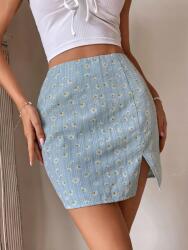 Shein KC24314 Shein Kockás Miniszoknya Virágmintás Cipzáras (25) S