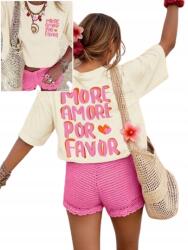 Shein Krémszínű Póló Nyomott Mintával És Rövid Ujjú Plus Size 44 1HJ