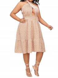 Shein IC04303 *shein Ruha Nyitott Hátú, Keresztpántos, Kockás Mintázatú, 44-ES Méret