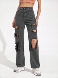 Shein DC27109 Shein Egyenes Szárú Farmernadrág Kopásálló Magas Derekú S