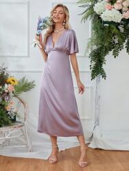 Shein DC45214 Shein Szatén Ruha V-nyakkivágással Rövid Ujjú (14) L
