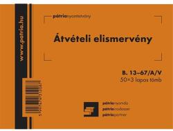 Pátria Átvételi Elismervény - A6, 50X3 Lapos, Fekvő