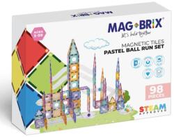 Magblox Set magnetic de constructie, Magblox, Circuit cu bile pastel, Magbrix Marble Run, 98 piese Jucarii de constructii magnetice