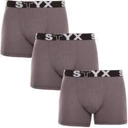 Styx 3PACK férfi boxeralsó Styx hosszú sportos gumipánt sötétszürke (3U1063) XXL