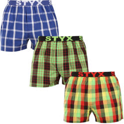 Styx 3PACK férfi bő szárú boxeralsók Styx sportos gumipánt többszínű (3B110406) M