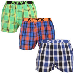 Styx 3PACK férfi bő szárú boxeralsó Styx sportos gumipánt többszínű (3B100619) XL